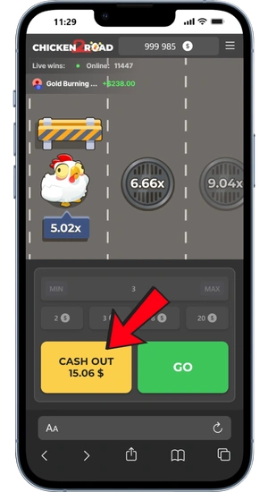 Chicken Road 2 cash out button locking in the current win coefficient