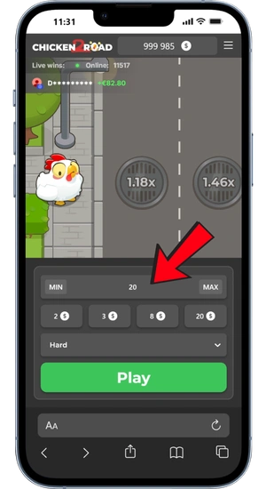 Chicken Road 2 stake selection panel with bet slider from £0.10 to £200