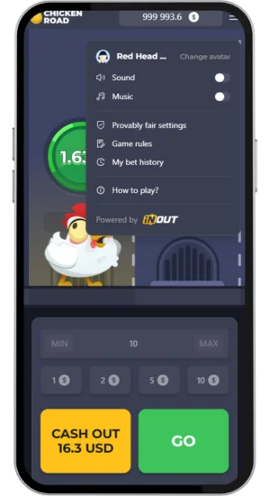 Chicken Road game menu