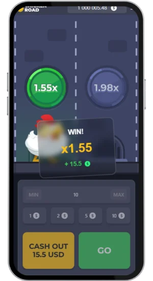 Chicken Road – vinstskärm med x1.55
