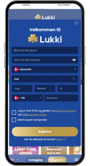 Registreringsformular til casino