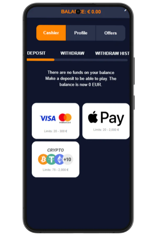 Casino deposit bonus screen