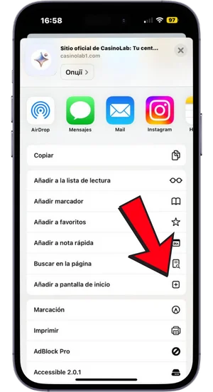 Añadir a la pantalla de inicio