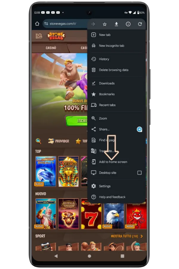 Apri il menu del browser