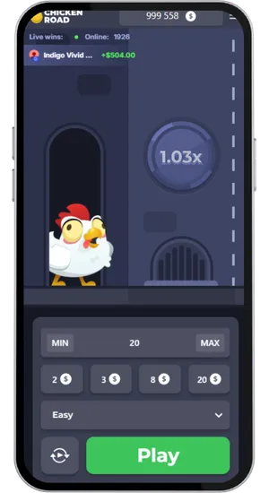 Chicken Road slot gameplay starting screen with the chicken character